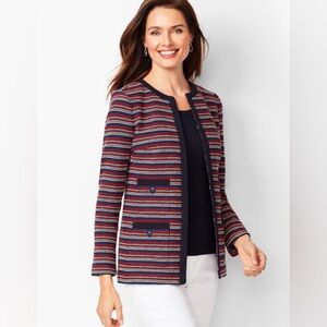 Talbots Boucle Stripe Blazer Jacket Blue Red White Size X